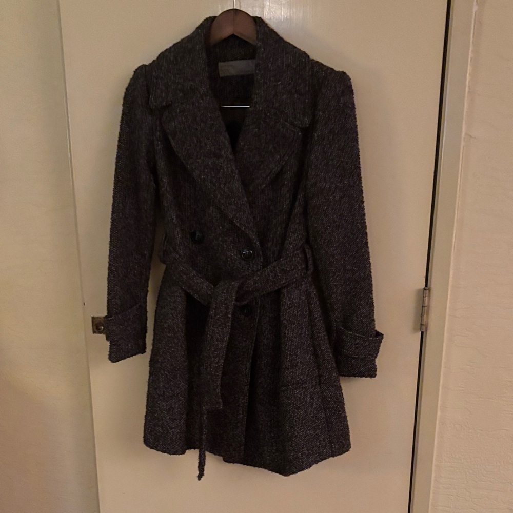 Zara Basic Brown & Gray Wool Blend Double-Breasted Coat Small